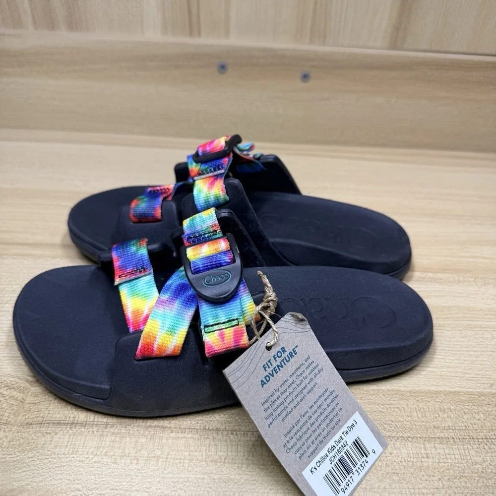 Chaco Kids Chillos Slides Black Tie Dye Size Rainbow Slip On Sandals Size 3